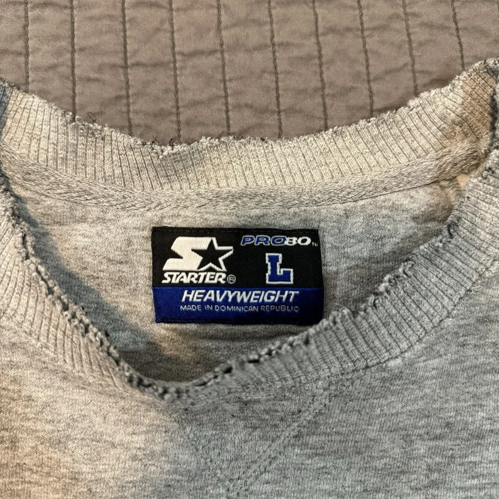 Vtg Y2K Starter Crewneck Sweatshirt Men‎ Large Gray Distressed Boxy Fit 90s